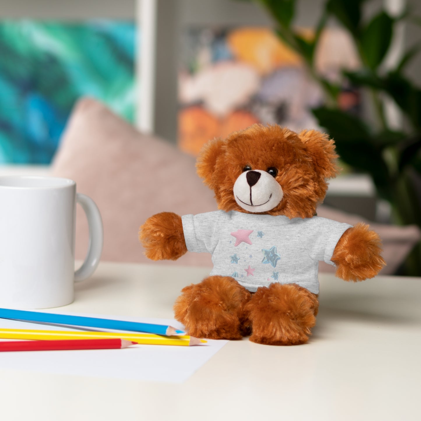 Adorable Stuffed Bear with Tee, Cute Gift for Kids, Soft Plush Toy for Birthdays, Nursery Decor, Cuddle Buddies