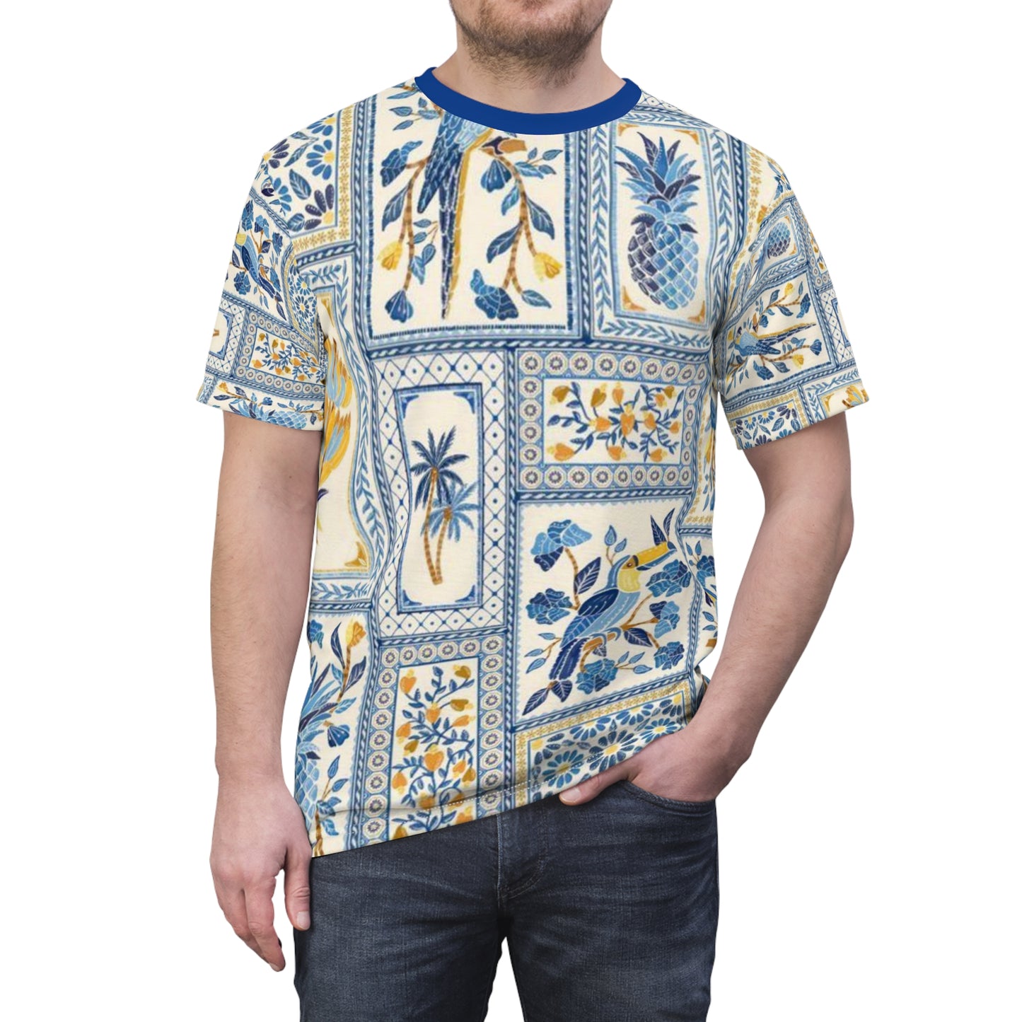 Tropical Print Scandinavian Unisex Tee, Stylish Summer Shirt, Perfect for Vacations, Garden Parties, and Casual Outings, AOP Tee, Eco-Friendly Fashion