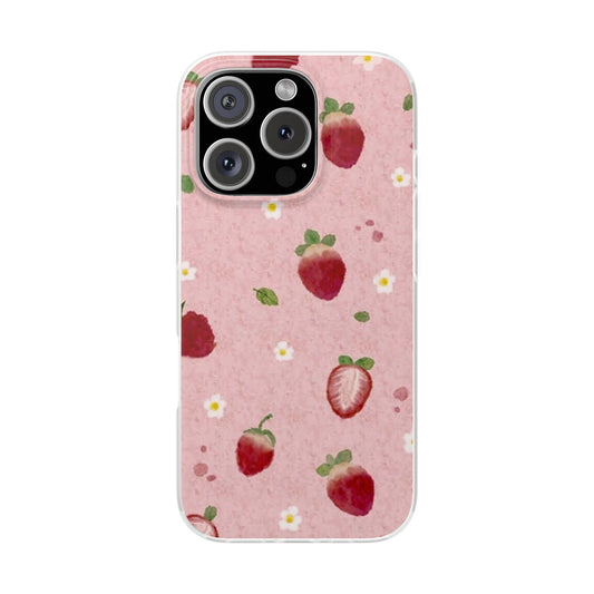 Cute Strawberry Flexi Cases, Fun Phone Cover, Cute Gift for Her, Strawberry Print Phone Case, Summer Vibe Accessory