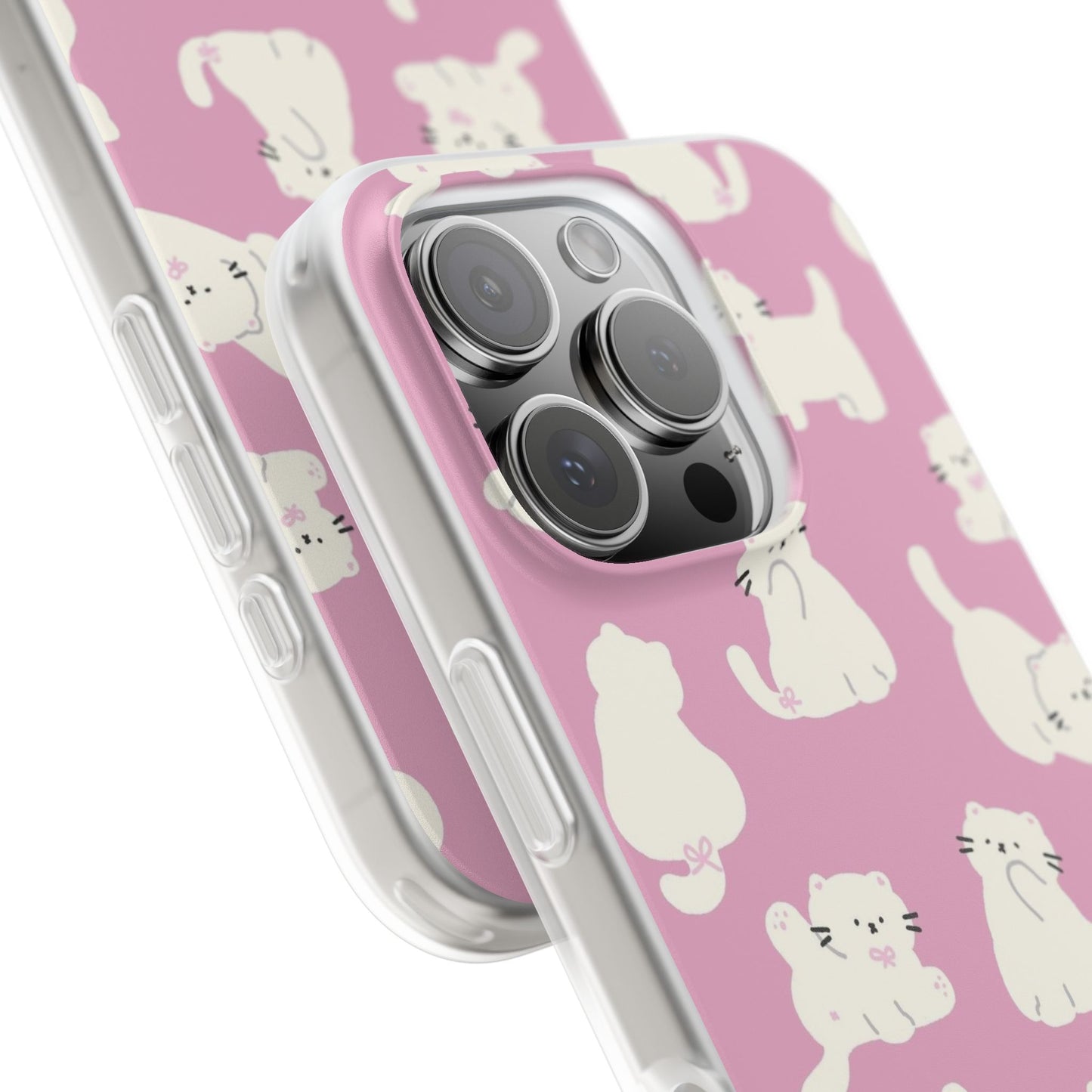 Cute Pink Cat With A Bow Flexi Phone Case, Cat Lover Gift, Cute Phone Accessories, Pet Lover Cases, Cartoon Cat Design
