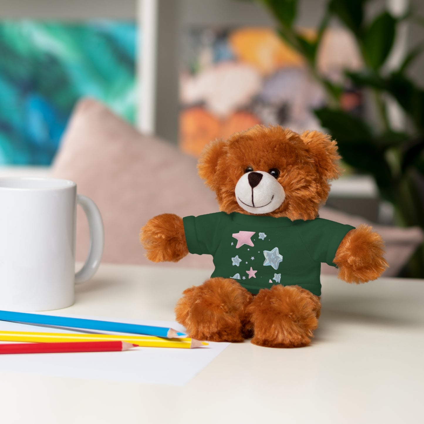 Adorable Stuffed Bear with Tee, Cute Gift for Kids, Soft Plush Toy for Birthdays, Nursery Decor, Cuddle Buddies