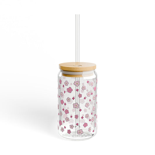 Floral Sipper Glass, 16oz - Perfect for Summer Picnics, Eco-Friendly Drinkware, Gift for Her, Wedding Favors, Hydration Essentials