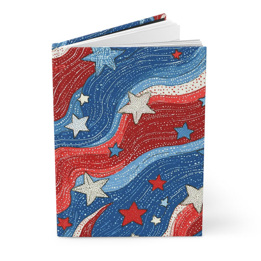 Patriotic Hardcover Journal, Starry Blue Red Journal, USA Themed Writing Notebook, Perfect for Fourth of July, Memorial Day, Gifts