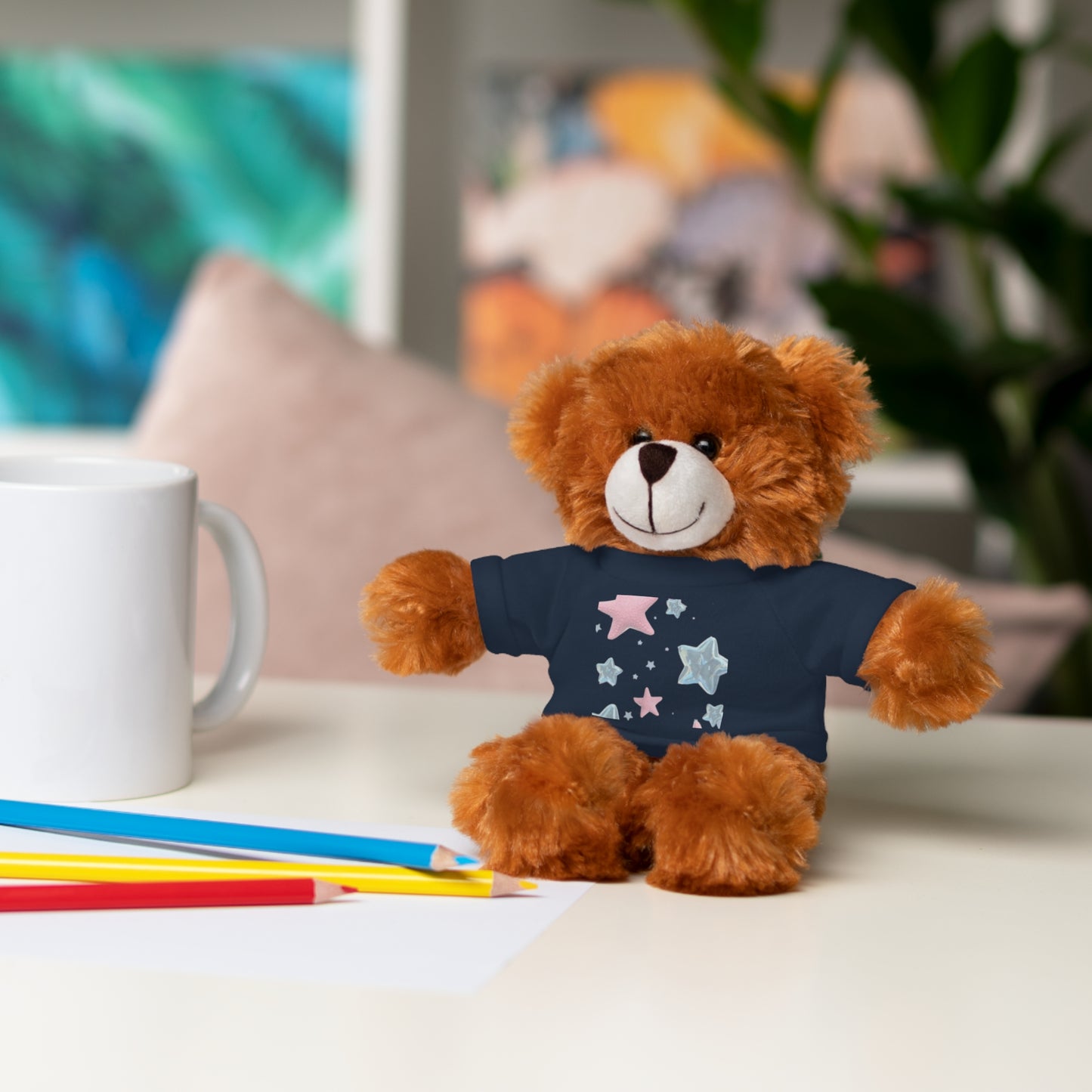 Adorable Stuffed Bear with Tee, Cute Gift for Kids, Soft Plush Toy for Birthdays, Nursery Decor, Cuddle Buddies