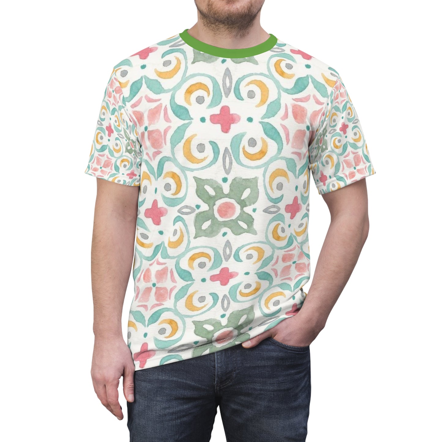 Vibrant Floral Print Scandinavian Unisex Tee, Boho Style, Summer Shirt, Unique Gift, Festival Wear, AOP T-Shirt