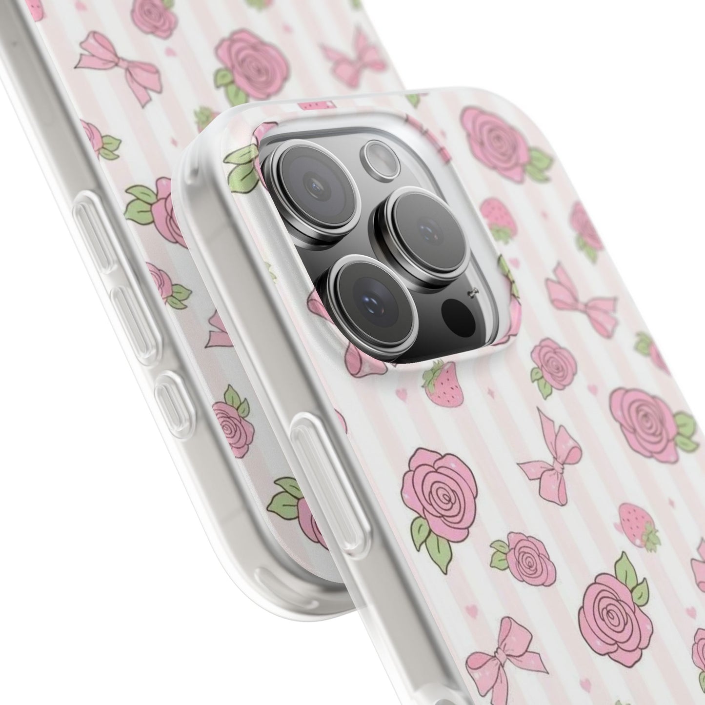 Roses and bows Phone Case with Sweet Design, Cute Summer Gift, Pink Rose Flexi Case, Aesthetic Phone Cover, Birthday Present, Girly Style