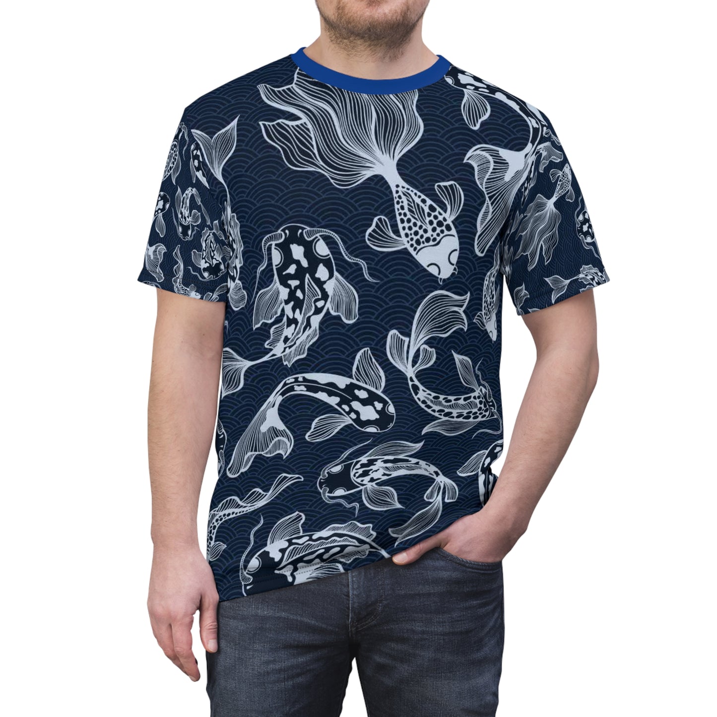 Nautical Koi Fish Tee Scandinavian - Unisex Cut & Sew T-Shirt, Casual Wear, Summer Fashion, Beach Style, Gift for Him/Her