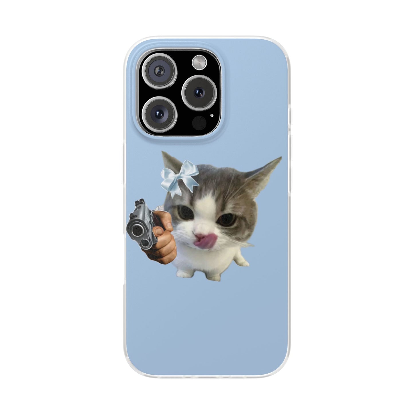 Cute Cat Gun Flexi Case, Funny Cat Phone Case, Unique Pet Lover Gift, Quirky Accessory, Cat-Themed Phone Cover