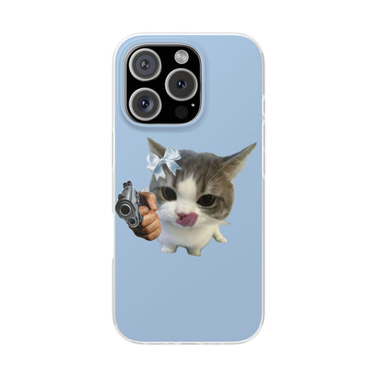 Cute Cat Gun Flexi Case, Funny Cat Phone Case, Unique Pet Lover Gift, Quirky Accessory, Cat-Themed Phone Cover