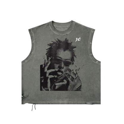 Distressed Grommet Eyelet Tank Top