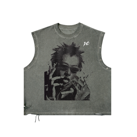 Distressed Grommet Eyelet Tank Top